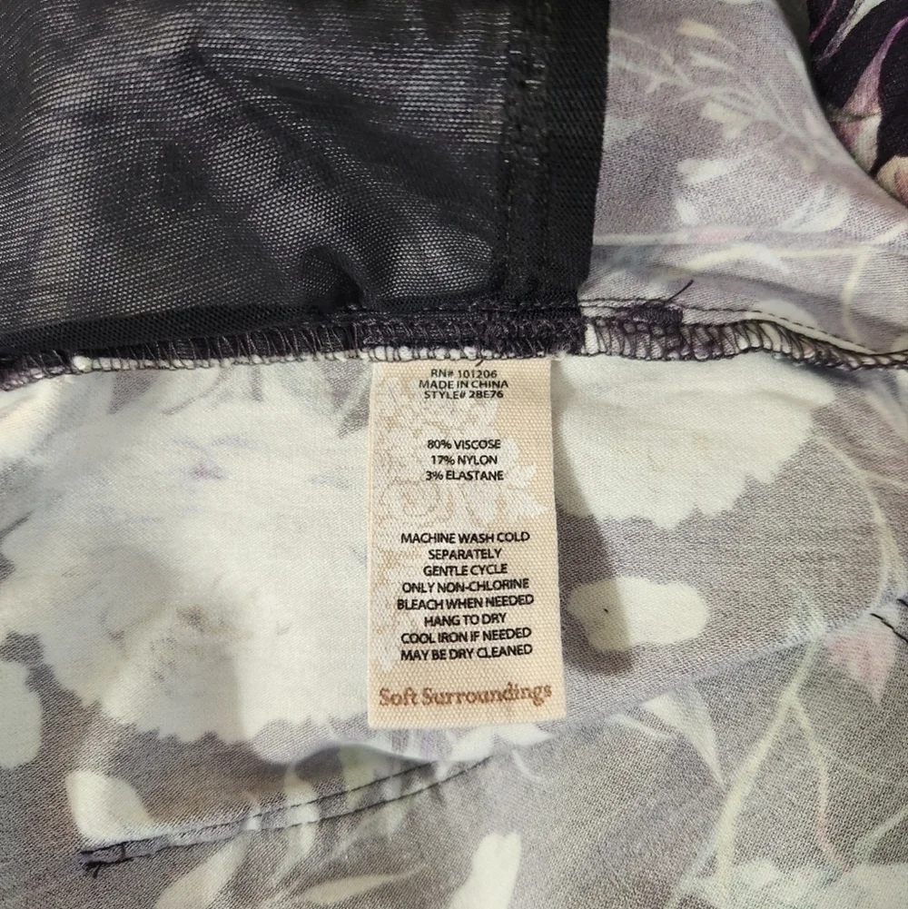 Soft Surroundings Superla Peony Floral Black Pull-on Straight Crop Pants-Size XL